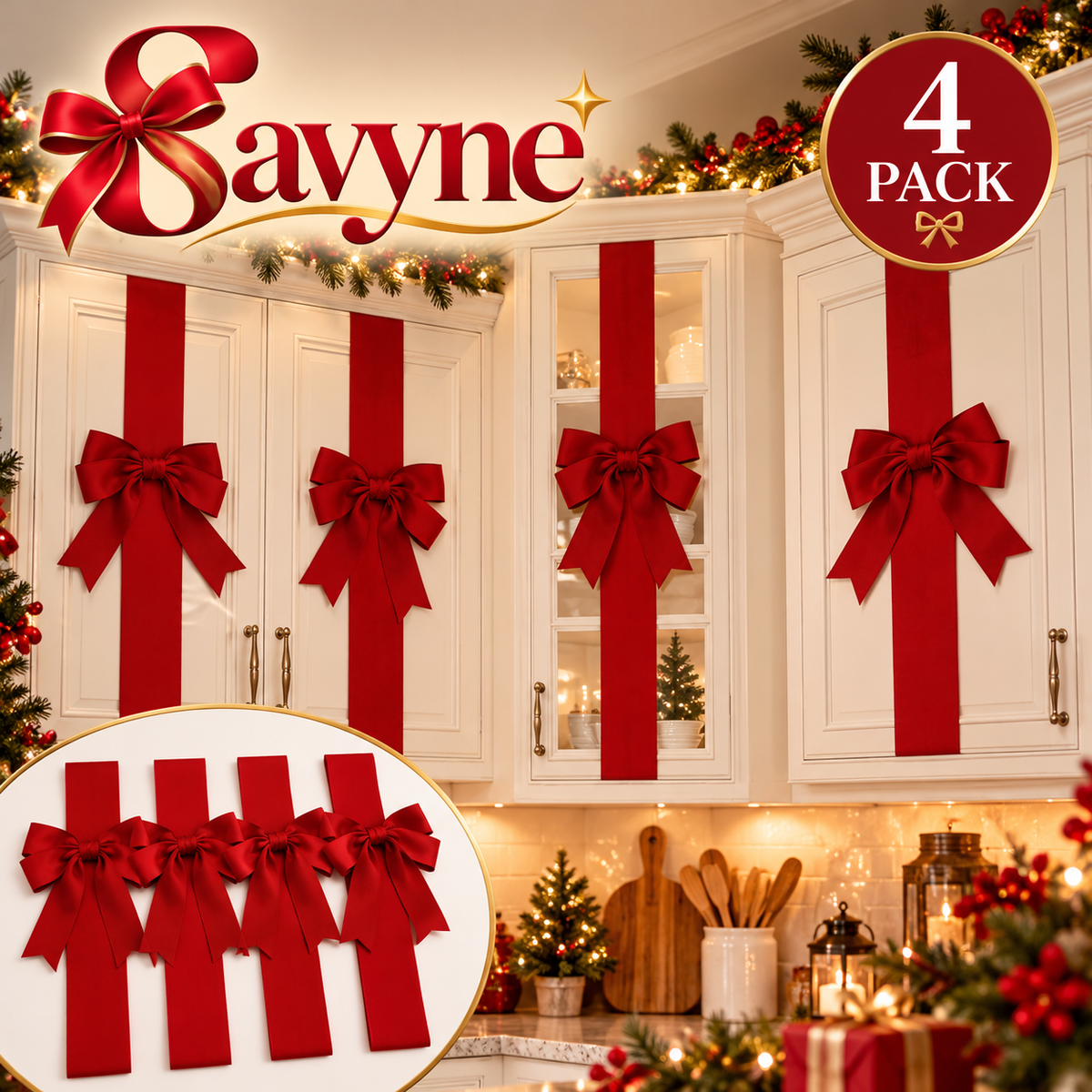 Christmas Cabinet Ribbons